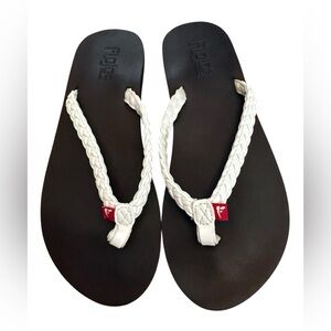 Flojos White Braided Strap Flip Flops Size 6